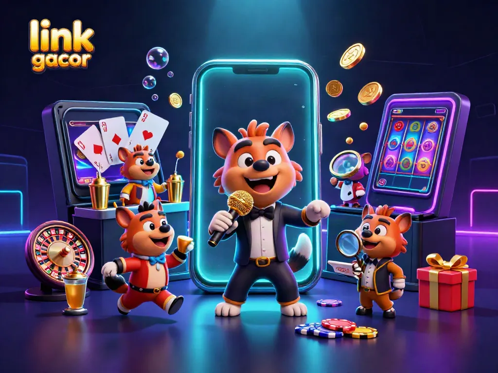 Experience excitement with link gacor in a vibrant comedy casino scene featuring hyena characters.