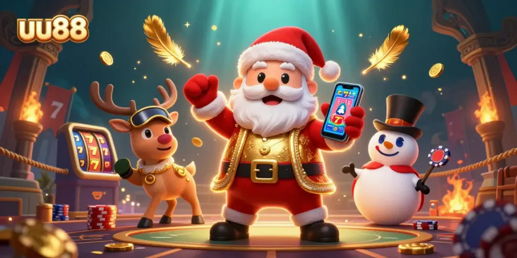 Win big with uu88 in this vibrant casino adventure featuring Santa and friends!