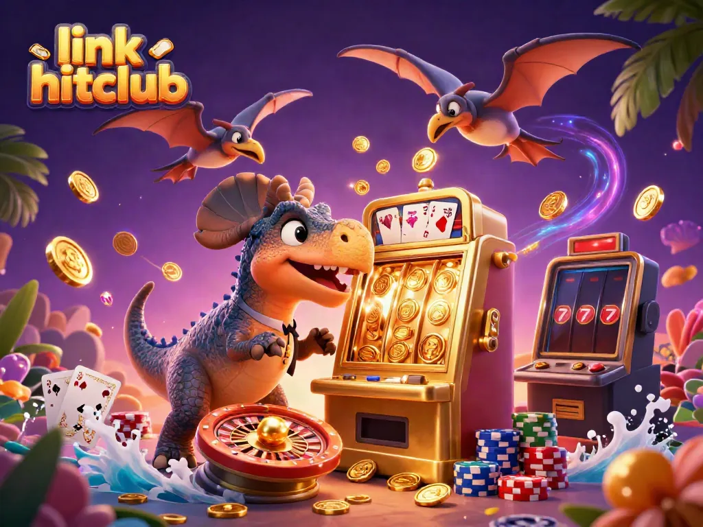 Experience the thrill of link hitclub as a pachycephalosaurus wins jackpot coins in a bustling casino atmosphere.