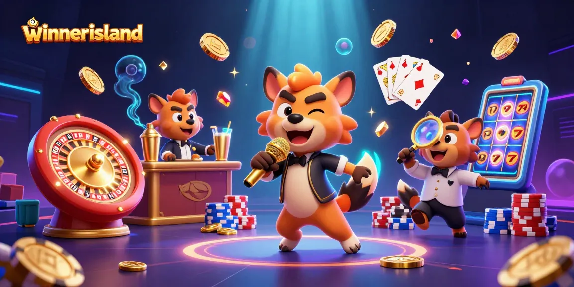Experience thrilling wins at WinnerIsland with vibrant casino elements and excited hyenas.