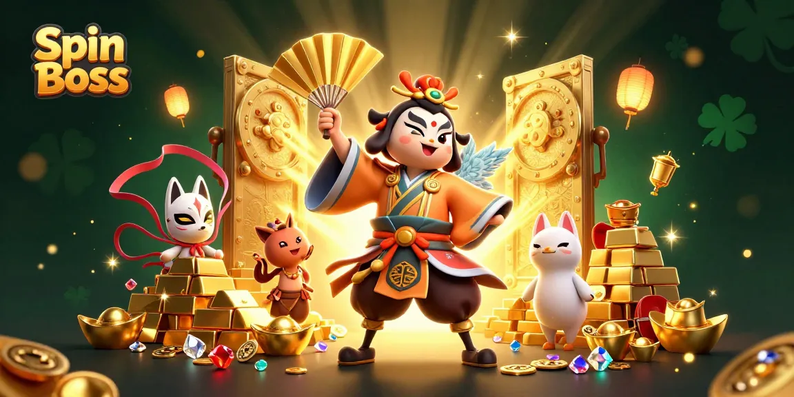 Experience thrilling wins at Spin Boss with a colorful casino scene bursting with gems and excitement.